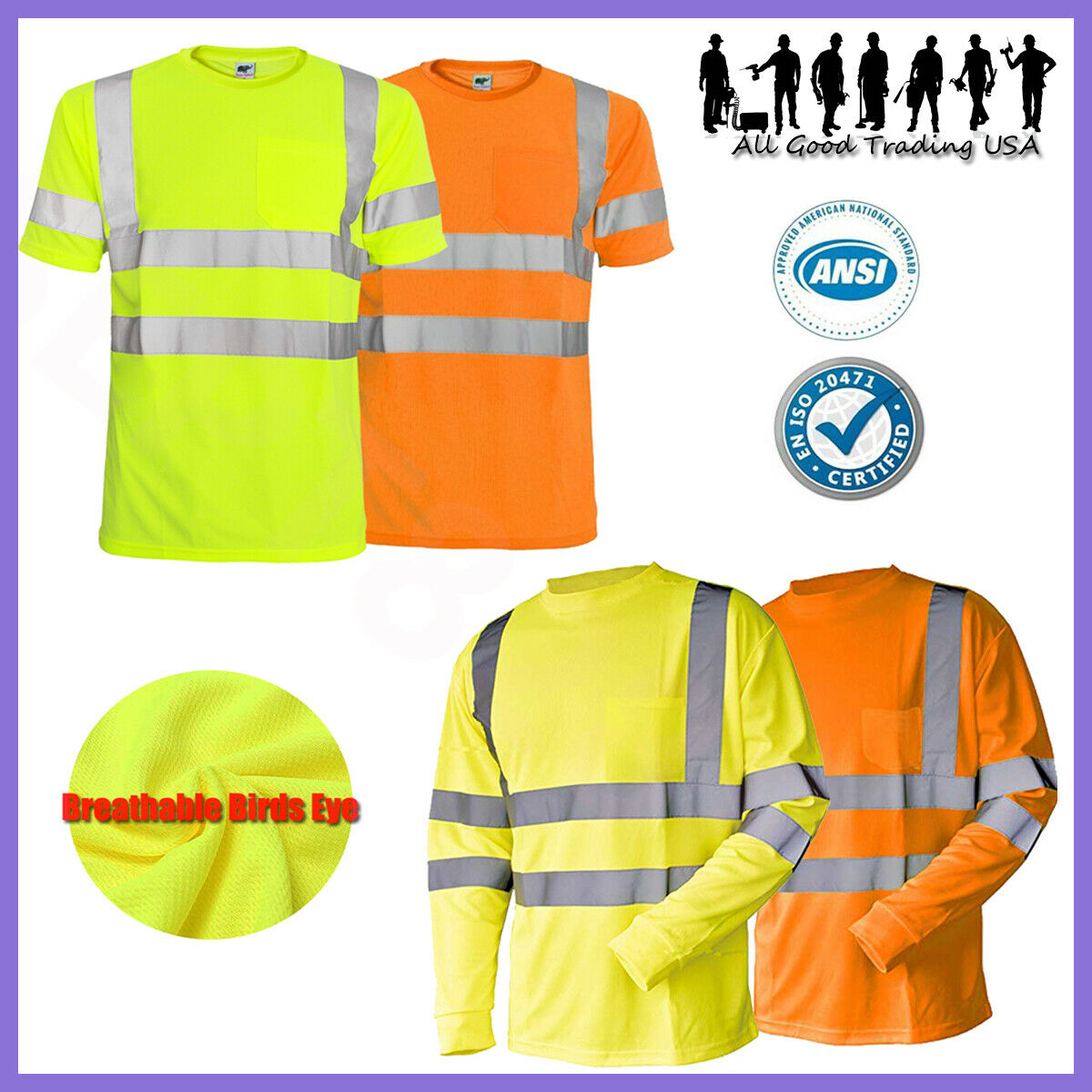 101CTLM Hi-Vis Lime Safety T-Shirt: 3M 2x / Standard Non-X Back